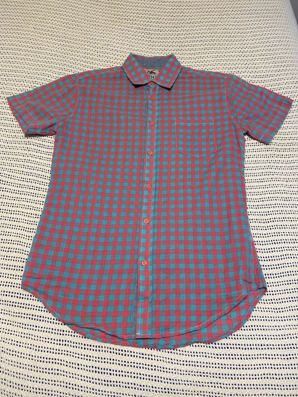 Filthy Etiquette Dress Lavender Gingham Check Short Sleeve Button Up Size Medium